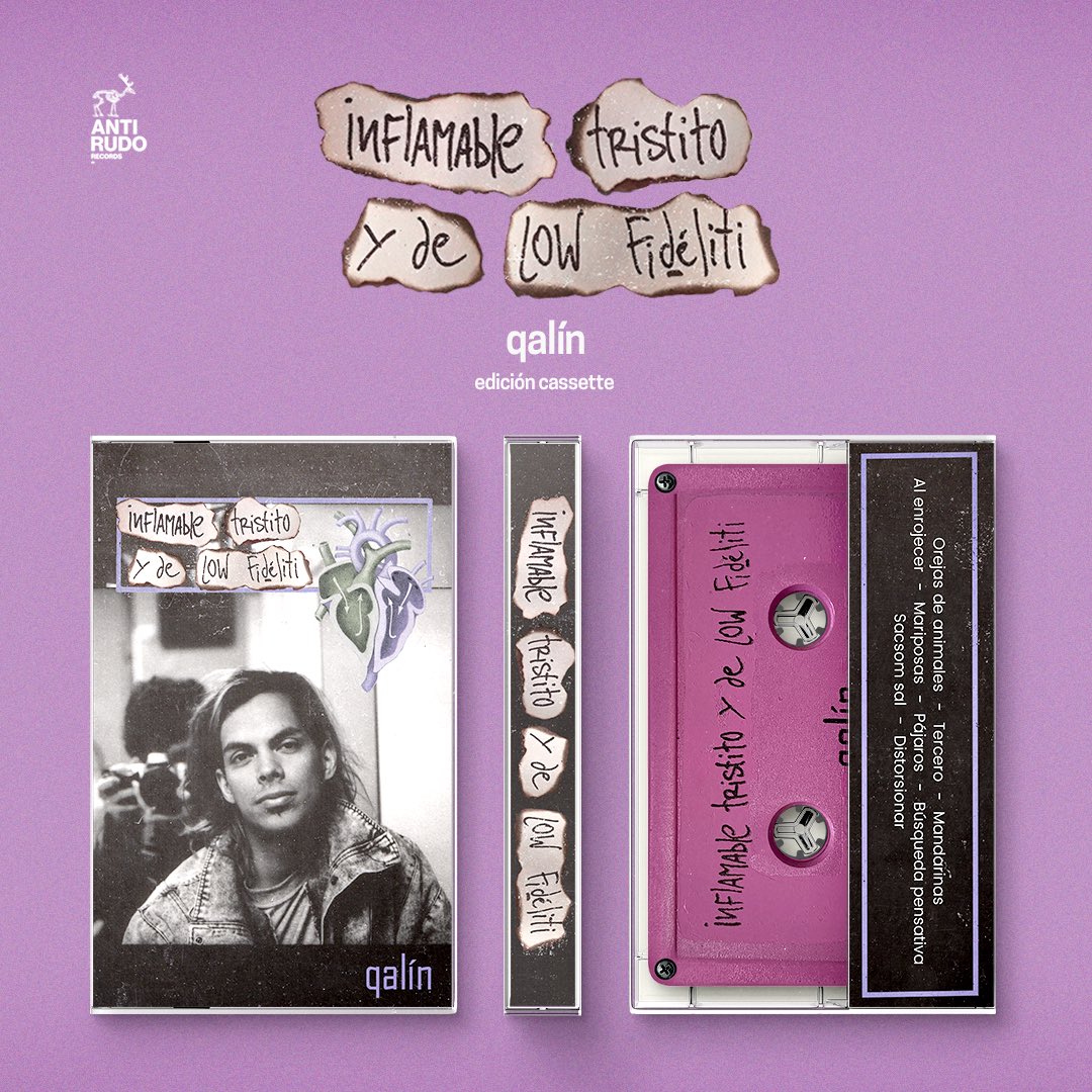 antirudorecords's tweet photo. Nuevo lanzamiento físico analógico. El “Inflamable, tristito y de low fidéliti” de #qalin llega en formato cassette para la alegría de la gente sensible. Edición de 20 copias a 25 soles, disponible desde el sábado 23 de abril. Avisados están. https://t.co/kk6AGj53Tk