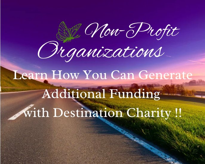 We Salute Non-Profit Organizations and are here to help !! Do you know of a Non-Profit Organization that can benefit from generating extra funding? Need more support and resources for your non-profit organization ? Destination Charity Can Help ! DM or email to get started .