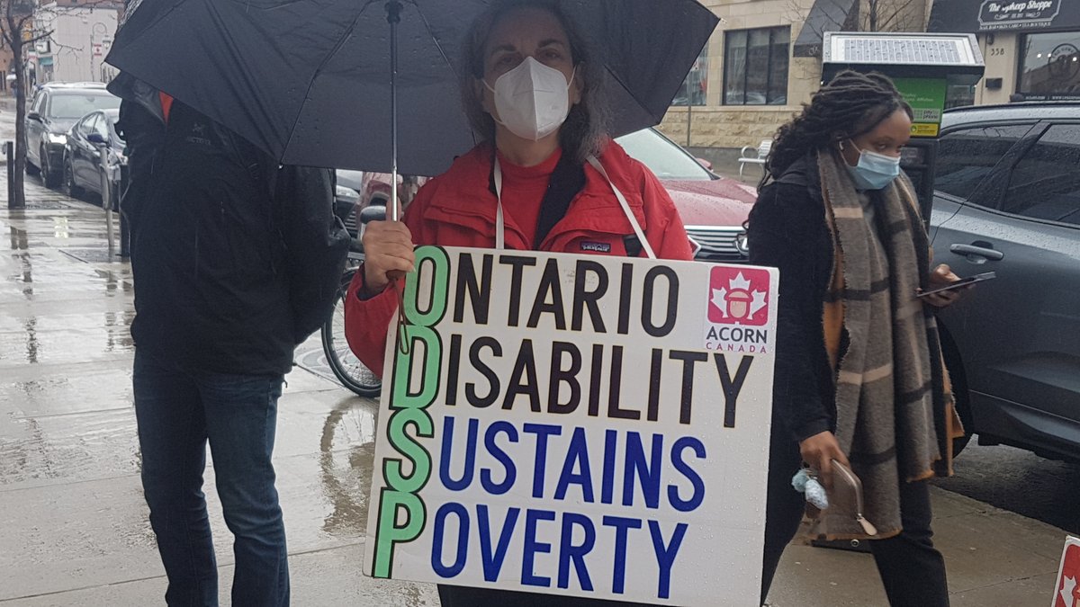 OttawaACORN's tweet photo. No amount of rain can stop our #ODSP members from fighting 2 #RaiseTheRates & #StopTheClawbacks!! Special thx to @JoelHardenONDP & @OPSEU 4 joining 2day! Let's keep up the fight 4 #DisabilityRights - send a msg 2 @fordnation here: https://t.co/WKXbpZyR7k https://t.co/Omk9YYAgjo