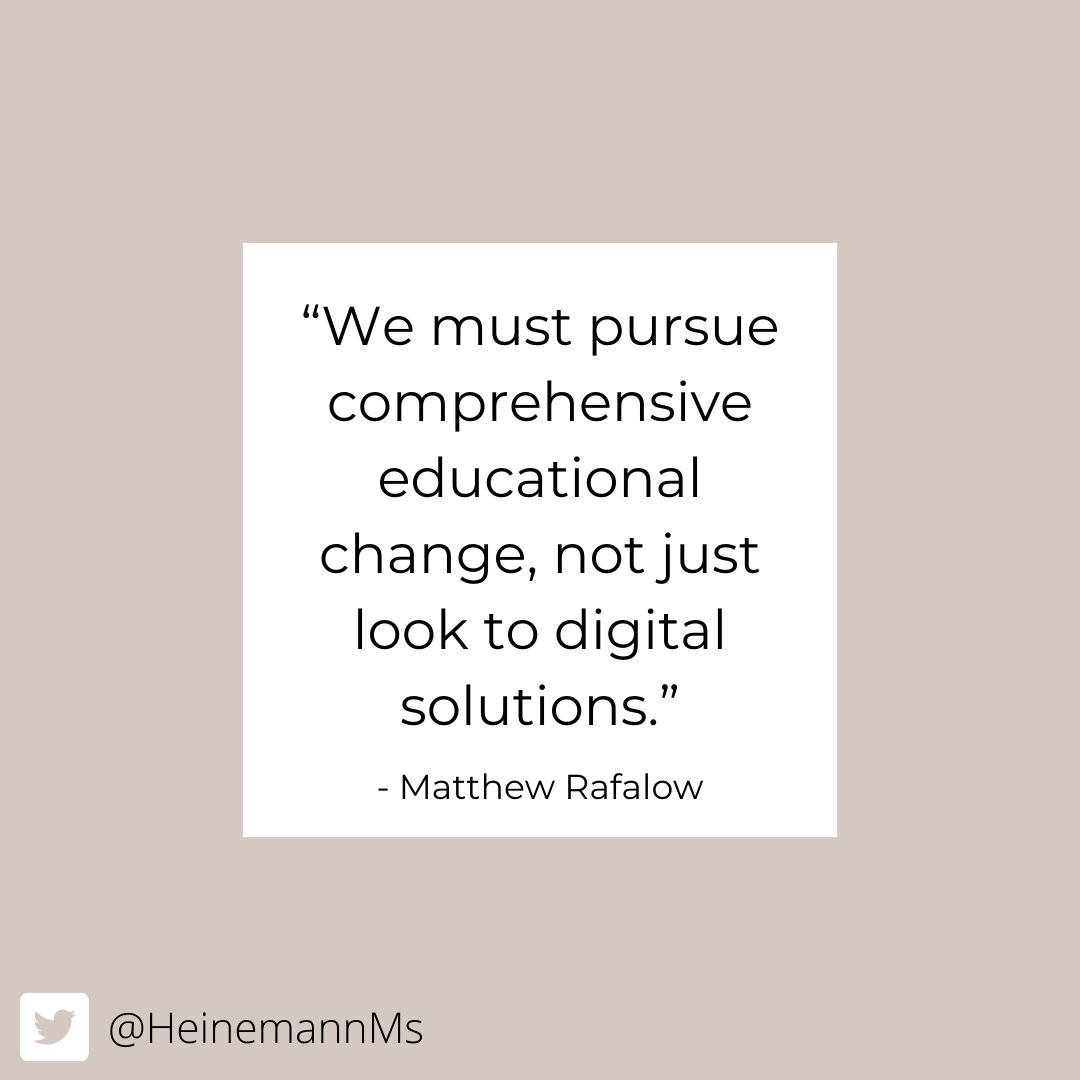 HeinemannMs's tweet photo. As a future teacher, it's important not to rely solely on technology to implement change. There are other important factors. Click on the article to learn more about this! https://t.co/V8PdH9jrhi 

#csumbls350 #inspire #teacher2teacher #MatthewRafalow #educators @KappanOnline https://t.co/uUKjU4zq2f