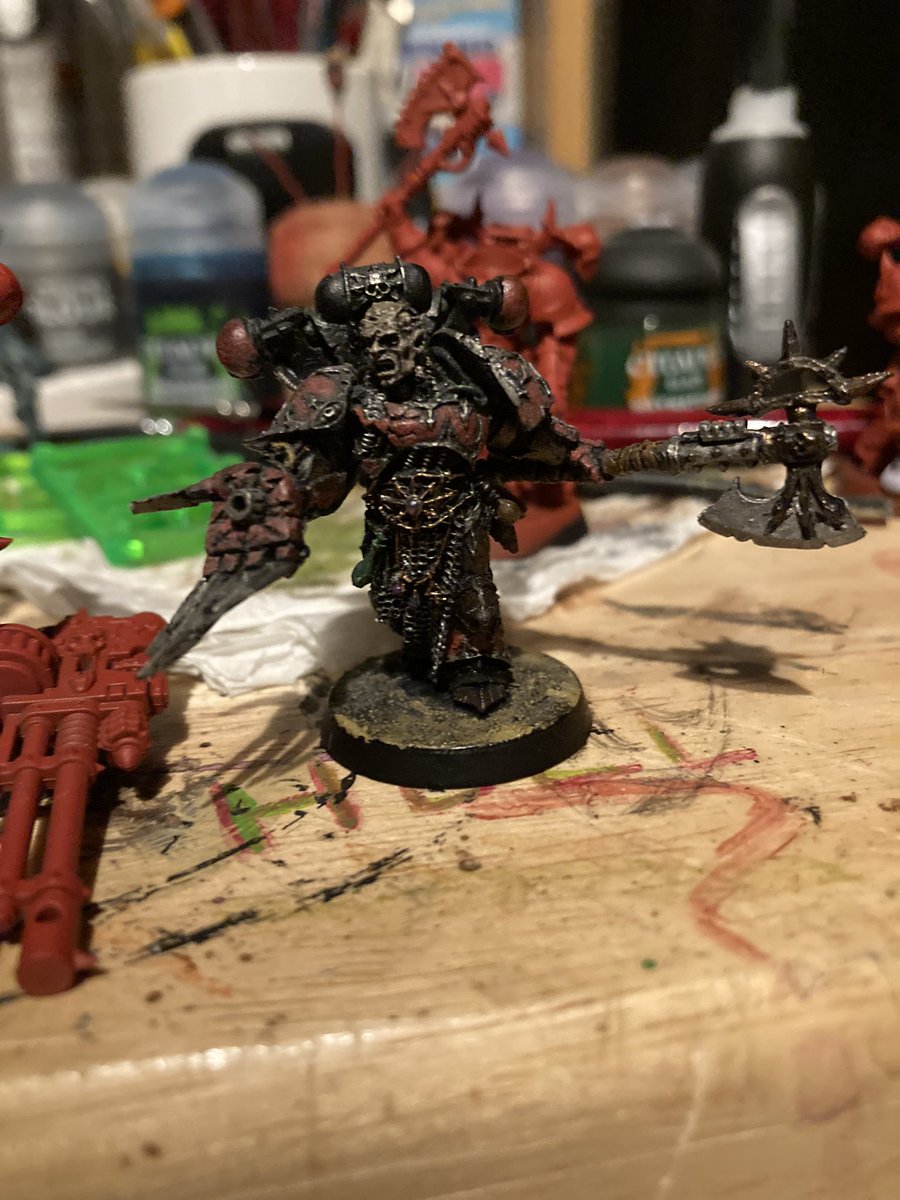 OGfilms's tweet photo. #hobbystreakday93 
Today kinda got away from me but found time to dust off my old Huron blackheart 
Planning on sprucing him up to once again lead my chaos army 
#hobbystreak #doesitstillcount #redcorsairs https://t.co/Z9cjmtTYDF