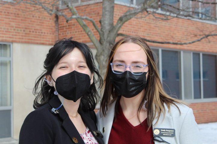 RedCedarMun23's tweet photo. Secretary-Generals past and future. Peep the headsets on these two! https://t.co/lSYmWncLhB