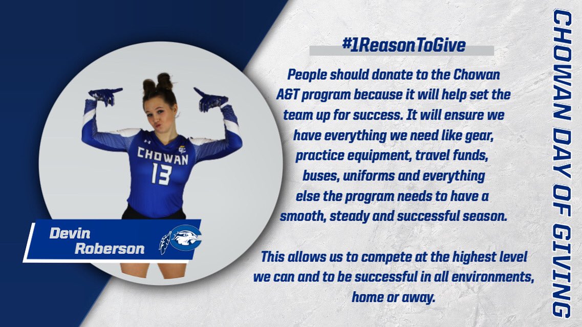 Here is Devin’s reason to give to the Chowan A&amp;T team today during our annual day of giving! Link can be found in our bio #1ReasonToGive #SoarWithUs
