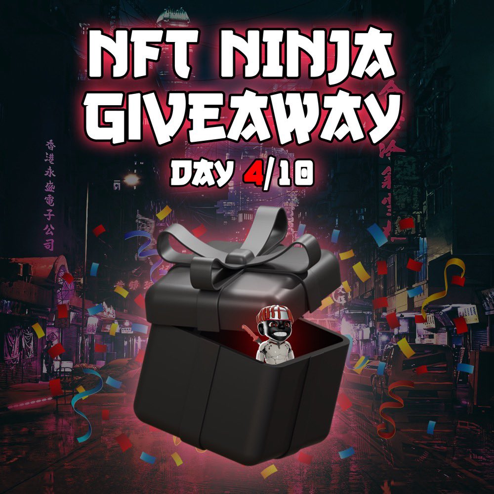 NFT Ninjas (@thenftninjas) on Twitter photo Another day, another giveaway! Day 4
of giving away 1 NFT Ninja everyday for 10 days in honor of seeing huge progress! 🥷🏻👏🏻
To enter:
Like and Retweet
Follow us on Twitter <a href="/TheNFTNinjas/">NFT Ninjas</a>
Comment what you love about our project
We will announce the winner in 24 hours! 🎉 Another day, another giveaway! Day 4
of giving away 1 NFT Ninja everyday for 10 days in honor of seeing huge progress! 🥷🏻👏🏻
To enter:
Like and Retweet
Follow us on Twitter <a href="/TheNFTNinjas/">NFT Ninjas</a>
Comment what you love about our project
We will announce the winner in 24 hours! 🎉