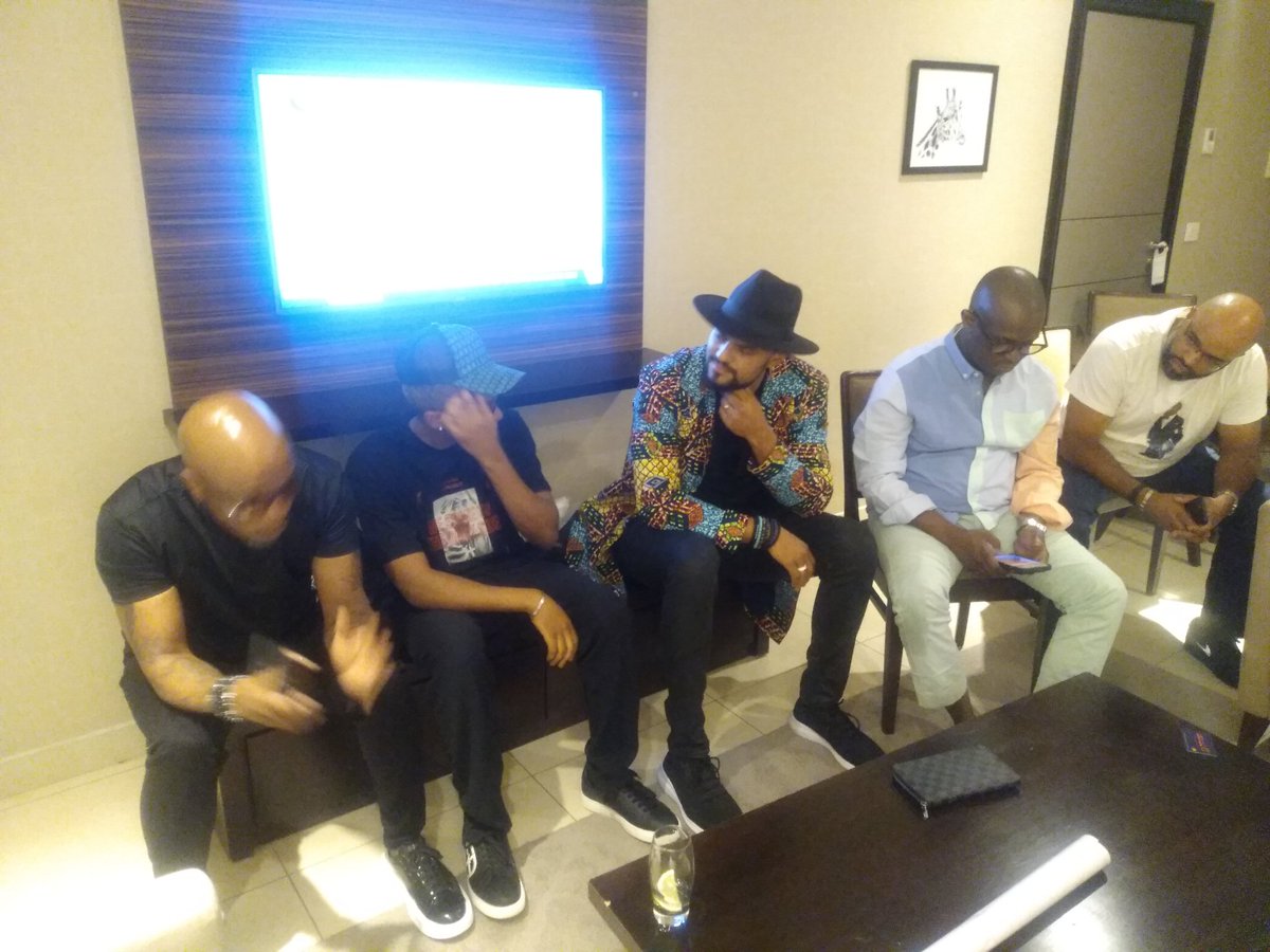 Djofalanga's tweet photo. Some days, work can be very enjoyable. 

Hanging out in #DRC with @TeddyRiley1 @SalifKeita @mohombimusic @officialinnossb #Fokondji talking music, Africa, innovation &amp; passing the torch. In the words of @icecube Today was...
#mansamusic #yabisowenge https://t.co/WHlVHkm8f7