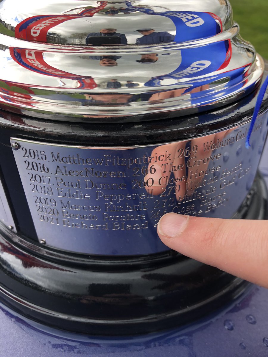 Boomski53's tweet photo. A few more pictures from Thomas’ day today. Managed a par on 10 out of the bunker, but did lay up 🐓. He also spotted someone’s name on the trophy @PepperellEddie 🤞for you in a few weeks. Hope course drys out a bit before then. https://t.co/k7Oik18ruQ