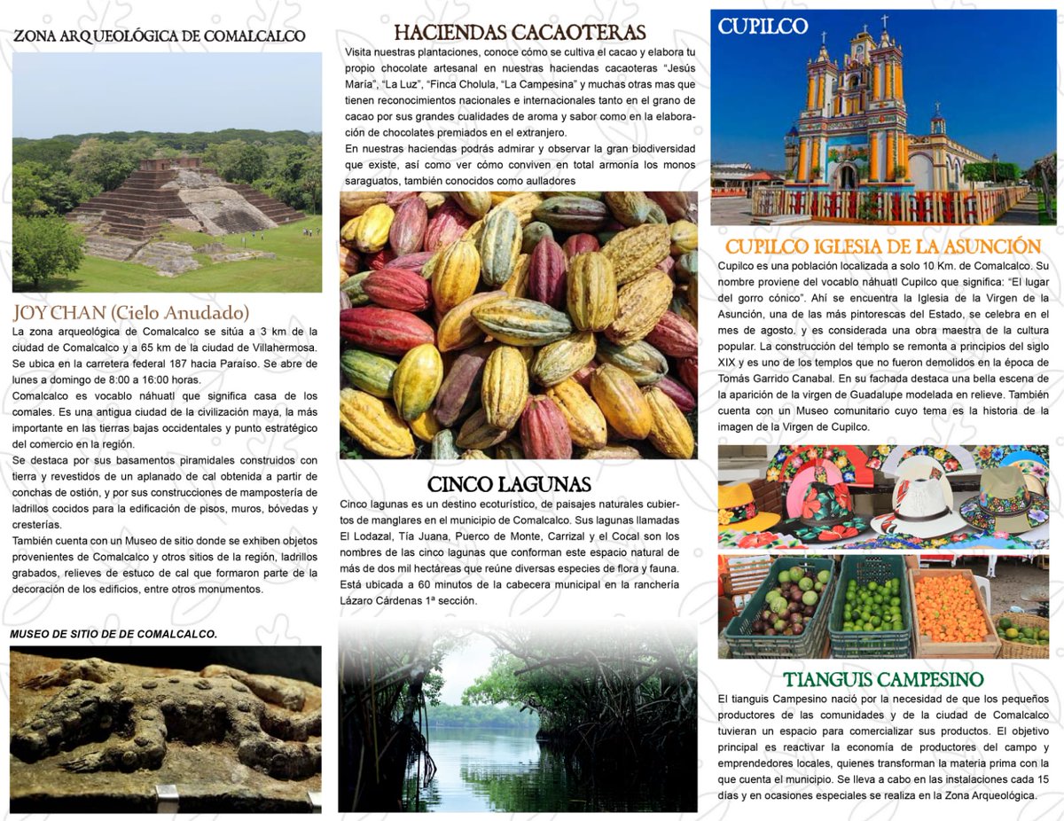 Turismo_Tabasco's tweet photo. En estas #Vacaciones de #SemanaSanta2022 disfruta de las opciones que tiene el municipio de #Comalcalco en la Gran #RutaDelCacaoAlChocolate y vive #ExperienciasMemorables en #Tabasco.
Es tiempo de #ExplorarTabasco
@ComalcalcoMX https://t.co/XAOtrVzAK0