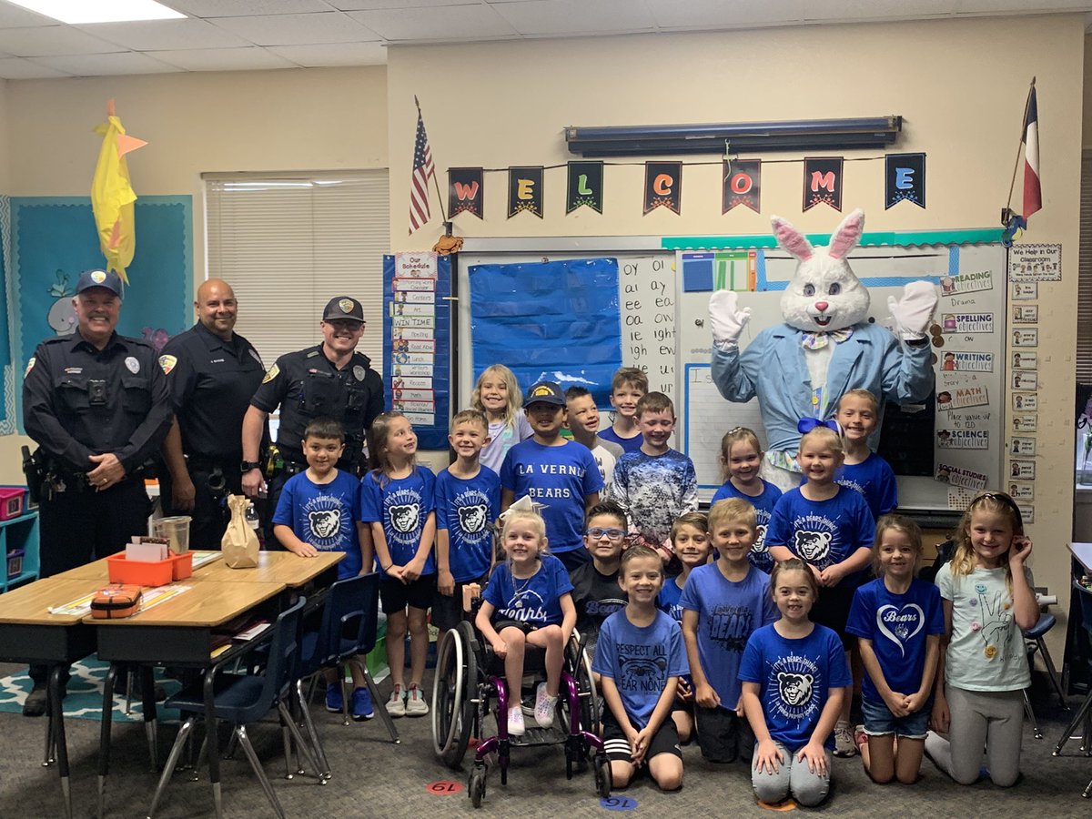 safebears's tweet photo. LVPD and the Safety and Security department teamed up to present the Easter Bunny to the primary and Intermediate campus. https://t.co/L6KKWPEiZO
