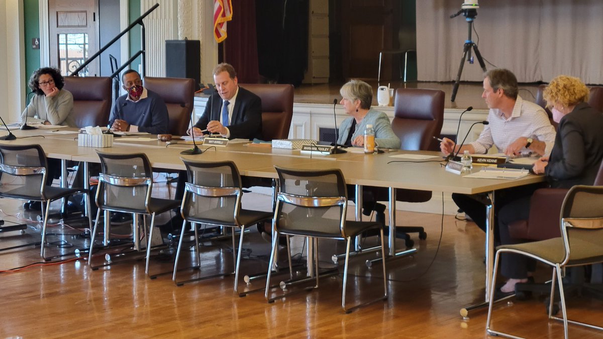 NeedhamChannel's tweet photo. Welcome to Heidi Frail, the newest member of the Select Board, at her 1st meeting on the board tonight at Powers Hall. Here are a few more pics of the new board.
#theneedhamchannel 
#needhamma
#selectboard 
#needhamtownhall https://t.co/HpKMihOYsz