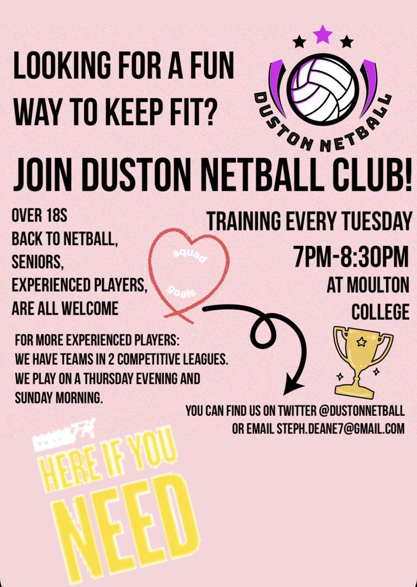 DustonNetball's tweet photo. DM if you’re interested in coming to training 🏐 #netball #northants https://t.co/3j6oJwaf2N