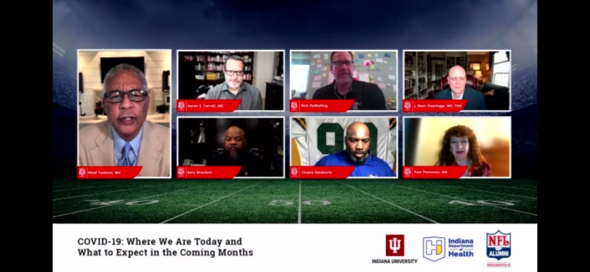 NFLAIndy's tweet photo. Shout Out to #NFLAlumni former @Colts #SuperBowl Champ @GaryBrackett58 #RickDeMulling &amp; #ChukieNwokorie for their leadership on helping #NFLAlumniHealth #GetTheFacts on #COVID19: Today &amp; Coming Months from #HealthExperts. Watch here: https://t.co/j30BwnI6My #WellnessWednesday https://t.co/U9fVuYpZ5j