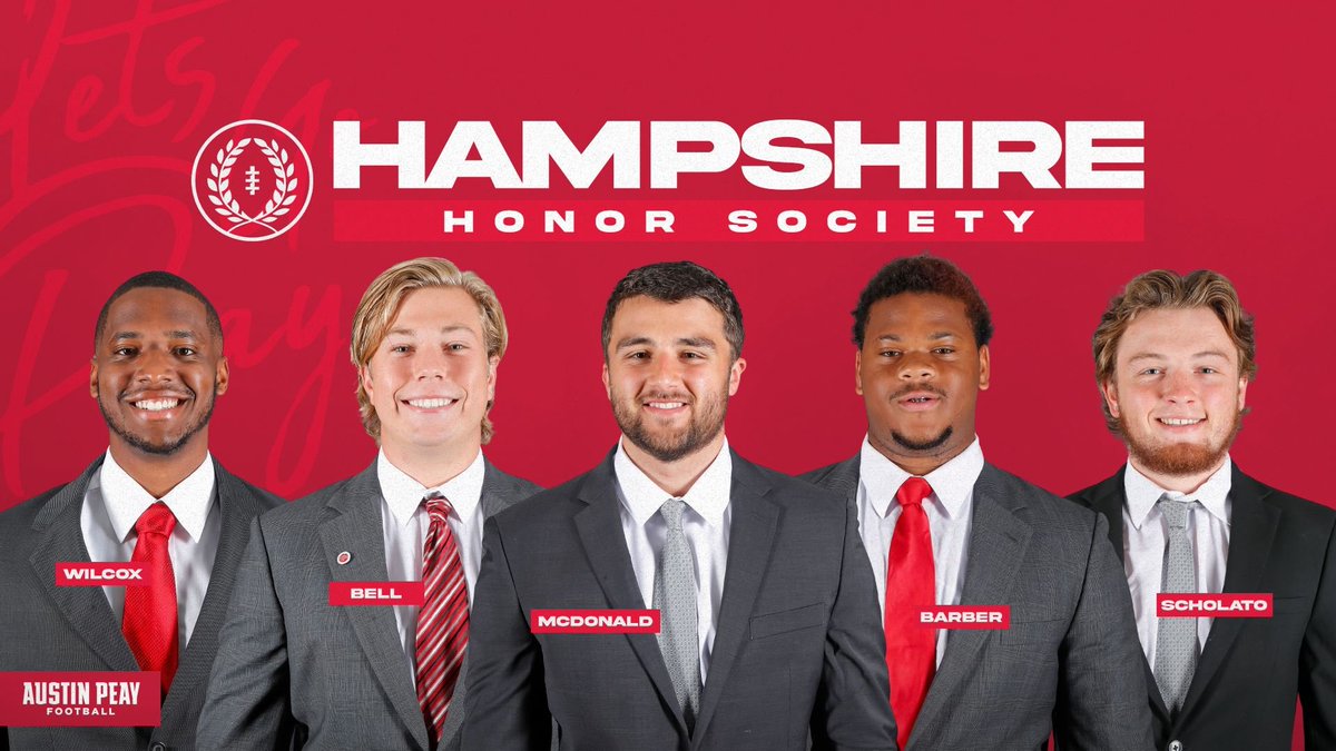 GovsFB's tweet photo. Congratulations to the 5⃣ Governors who were named members of the @NFFNetwork's 2022 Hampshire Honor Society! 🎩🏈

@William__Wilcox | @gabell3459  | @Jack_Mc3  | @DamionOTOD  | @HunterScholato 

🗞️ --> https://t.co/GQgZCTN0nS

#ChaseTheLion | #LetsGoPeay https://t.co/4GwNVJ2hiu