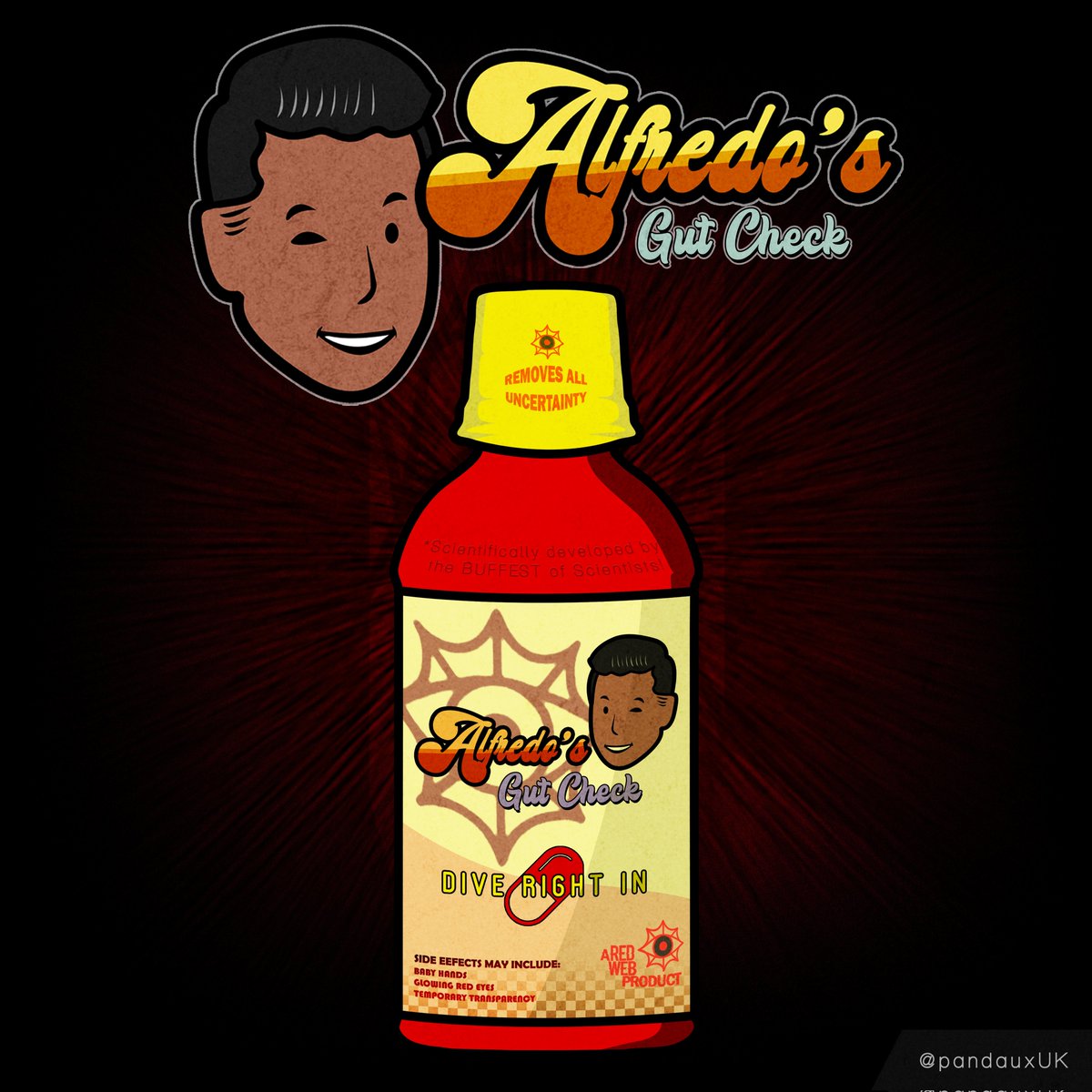 pandauxmusic's tweet photo. 🫗 Alfredo's Gut Check! Coming to a store near you! 🏪 

(Artwork by me)
@RedWebPod @AlfredoPlays @_TrevorC @xchinYoung @RoosterTeeth
#redweb #redwebpod #alfredosgutcheck #taskforce https://t.co/8jldR80PS7