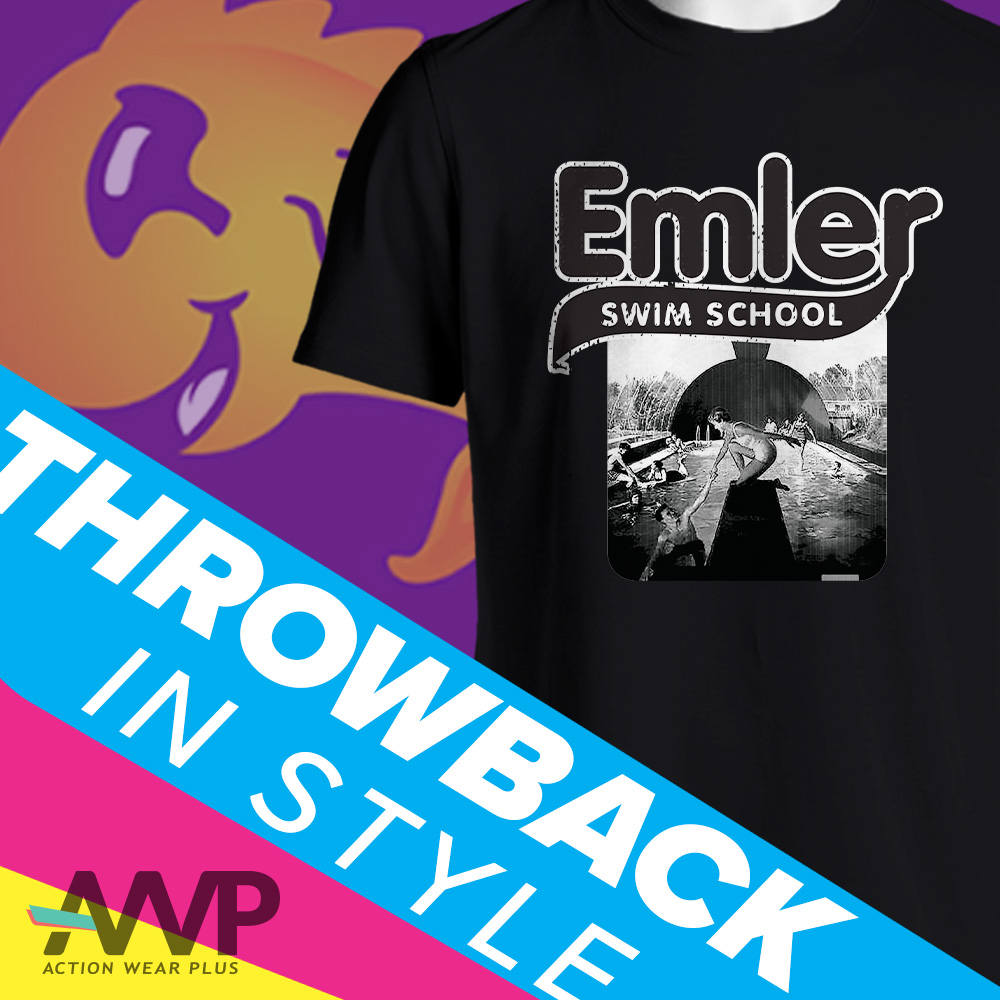 @EmlerSwimSchoolis throwing it back in style with this vintage shirt design for their spirit wear. 
 #actionwearplus #custom #shirtdesign #vintagevibes #throwback
See the Production in action here:
facebook.com/stories/195565…