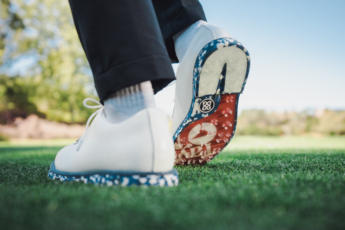 jonathanrwall's tweet photo. .@TaylorMadeGolf is linking up with @gfore for an exclusive footwear collection ($225) around the Gallivanter and MG4+. Will be available through TaylorMade's website. Old-school logo on the sole is a nice touch. https://t.co/mn2b0vcaWq