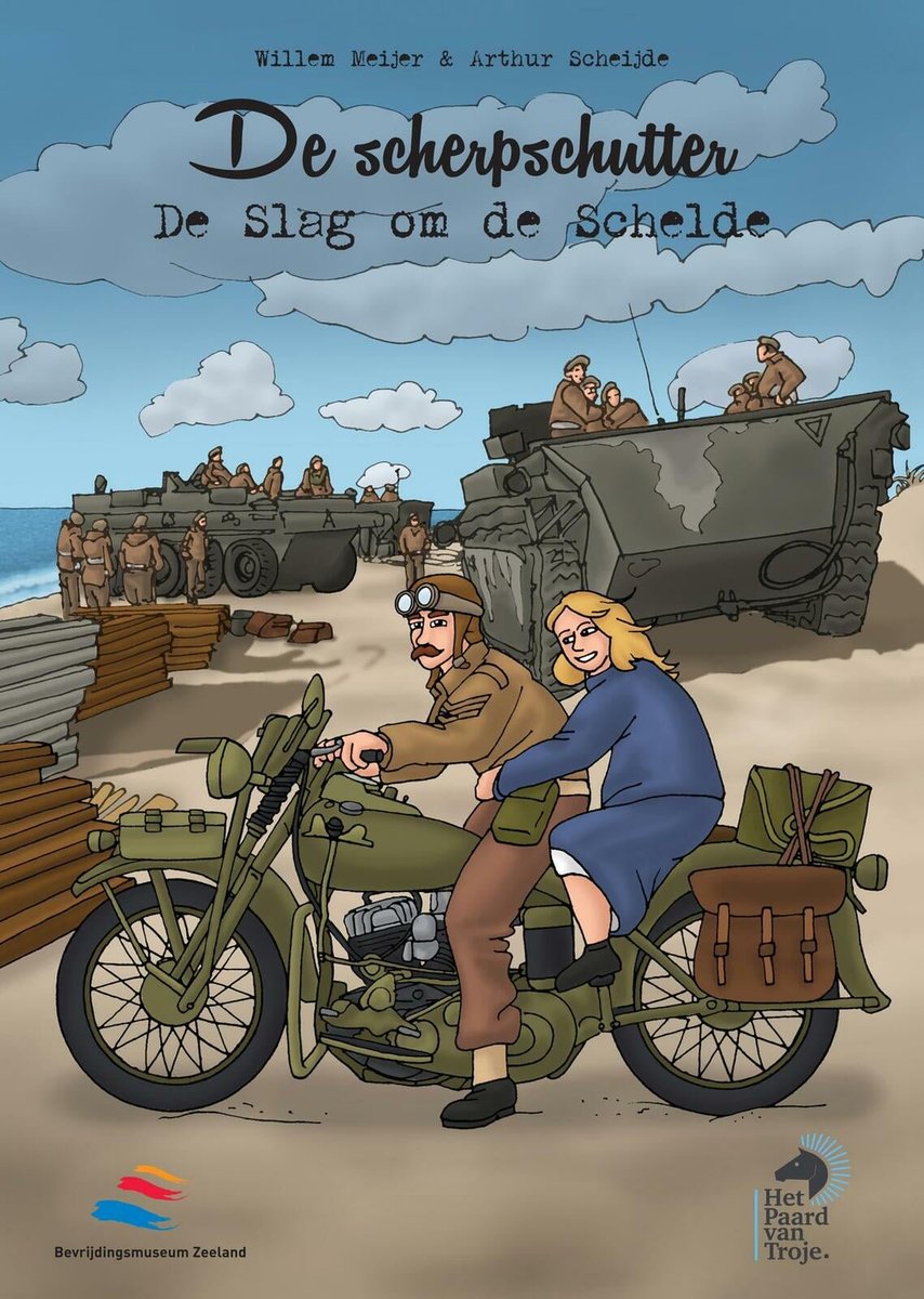 stripland_BENL's tweet photo. In samenwerking met Bevrijdingsmuseum #Zeeland hebben #WillemMeijer (scenario) en #ArthurScheijde (tekeningen) De #Scherpschutter -De Slag om de #Schelde- gemaakt. We volgen oorlogscorrespondent #JimBorden in zijn zoektocht naar een Duitse scherpschutter. Nu verkrijgbaar. https://t.co/KPp8cnVKZG