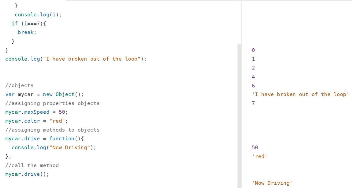 abala_erica's tweet image. Day9/ #100daycode practiced #javascript Object, method and properties also used the Break and Continue keywords. thanks @thenetninjauk