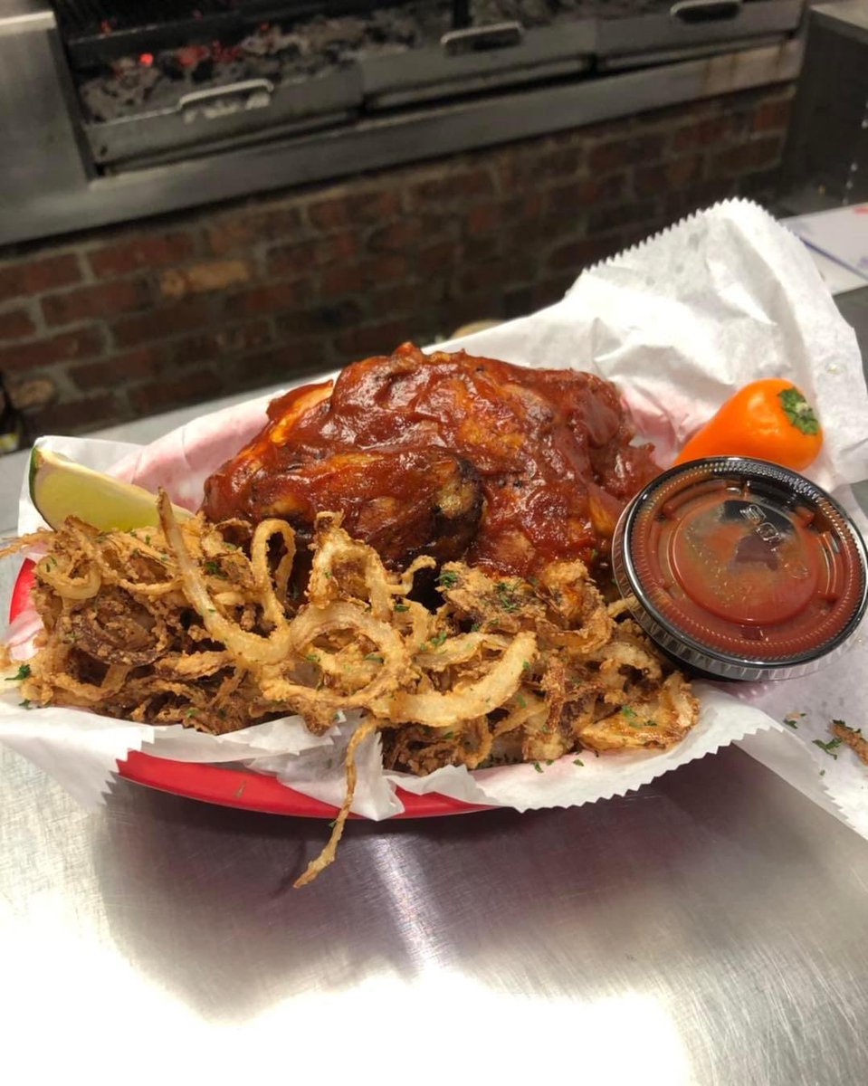 Tomorrow’s Special (4/14) is a 1/2 rotisserie chicken &amp; our homemade  “OG” BBQ sauce—comes with a side of Parmesan Onion straws or crispy fries! $11.99 w/tax 👍👍🇺🇸🇺🇸