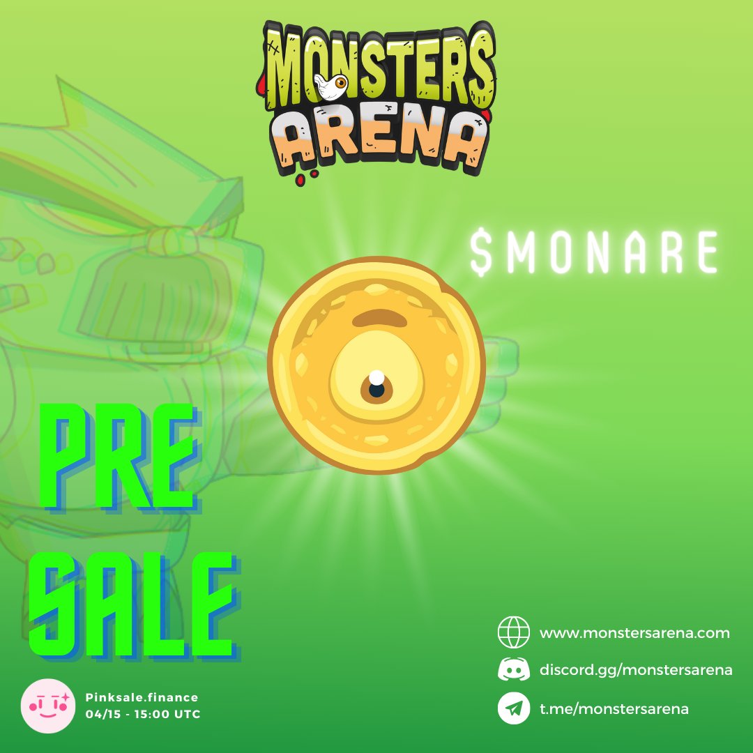 monstersarena's tweet photo. Ready to participate of our PRE SALE ? Now you have a chance to buy our $MONARE token before we list to the public. All Wallets participating will receive an FOUNDERS BADGE in game. Don't worry we are Audited and KYC.
⏰ 04/15/2022 - 15:00 UTC
💻 #Pinksale - MONARE LAUNCHPAD
#NFT https://t.co/G9xUohf4Pd
