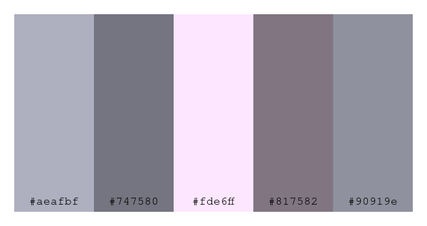 ColPaletteBot's tweet photo. Beep beep, here's a pretty color palette for you!
color-scheme.js parameters used:
- hue: 101
- variation: pale
- colors: #aeafbf, #747580, #fde6ff, #817582, #90919e
Have a lovely evening!
#twitterbot #colorpalette #colors #palette #prettycolors https://t.co/Cp0016ZJLO