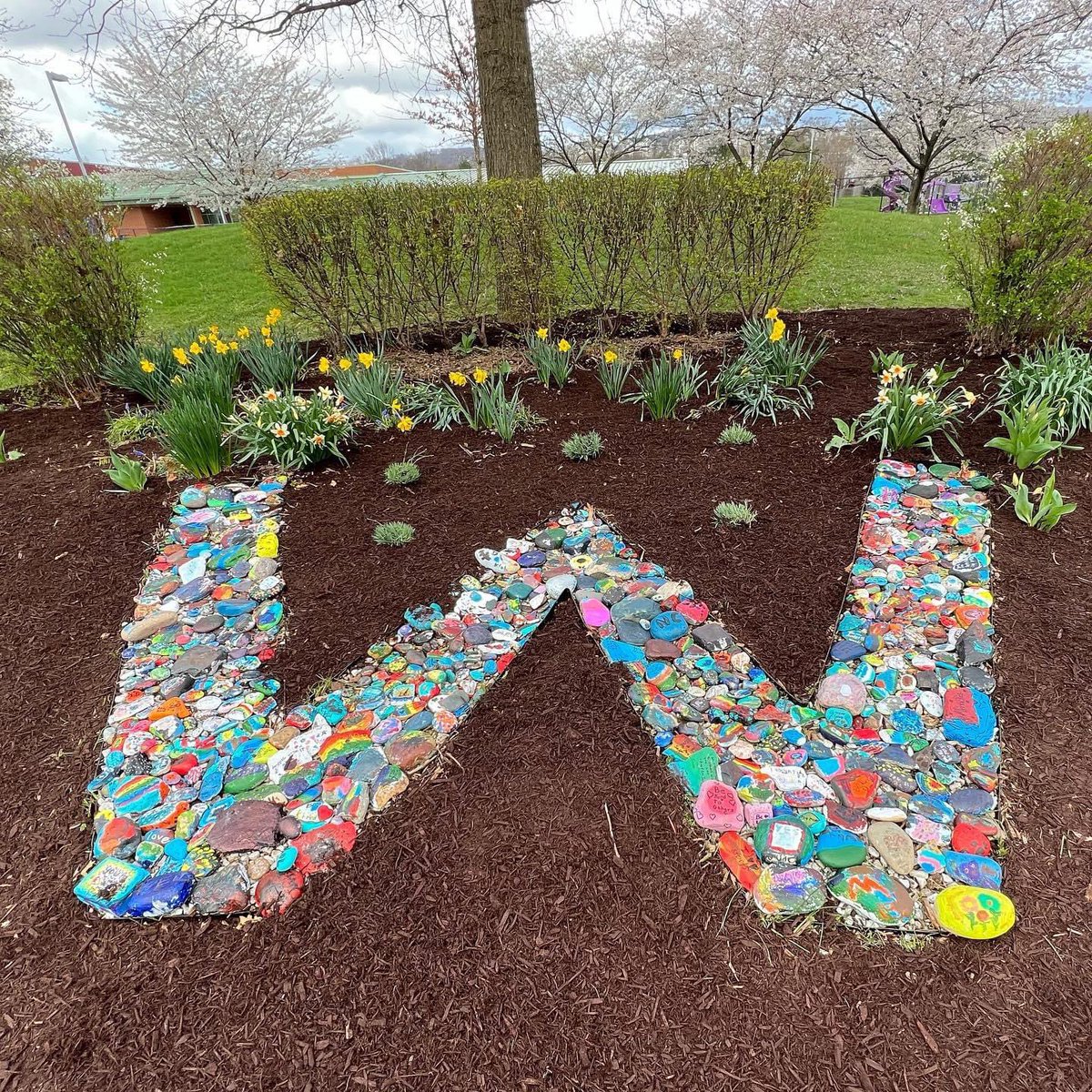 fcpsOhEithir's tweet photo. Our Art teachers, some 5th graders, their parents, some PTA parents, with a kind donation from Ruppert Landscaping, beautified our W out front. The rocks were painted by Whittier students under the guidance of Mrs. Stiegler and Ms. Pope. Thanks for your service to the community. https://t.co/LQGZohO6CD