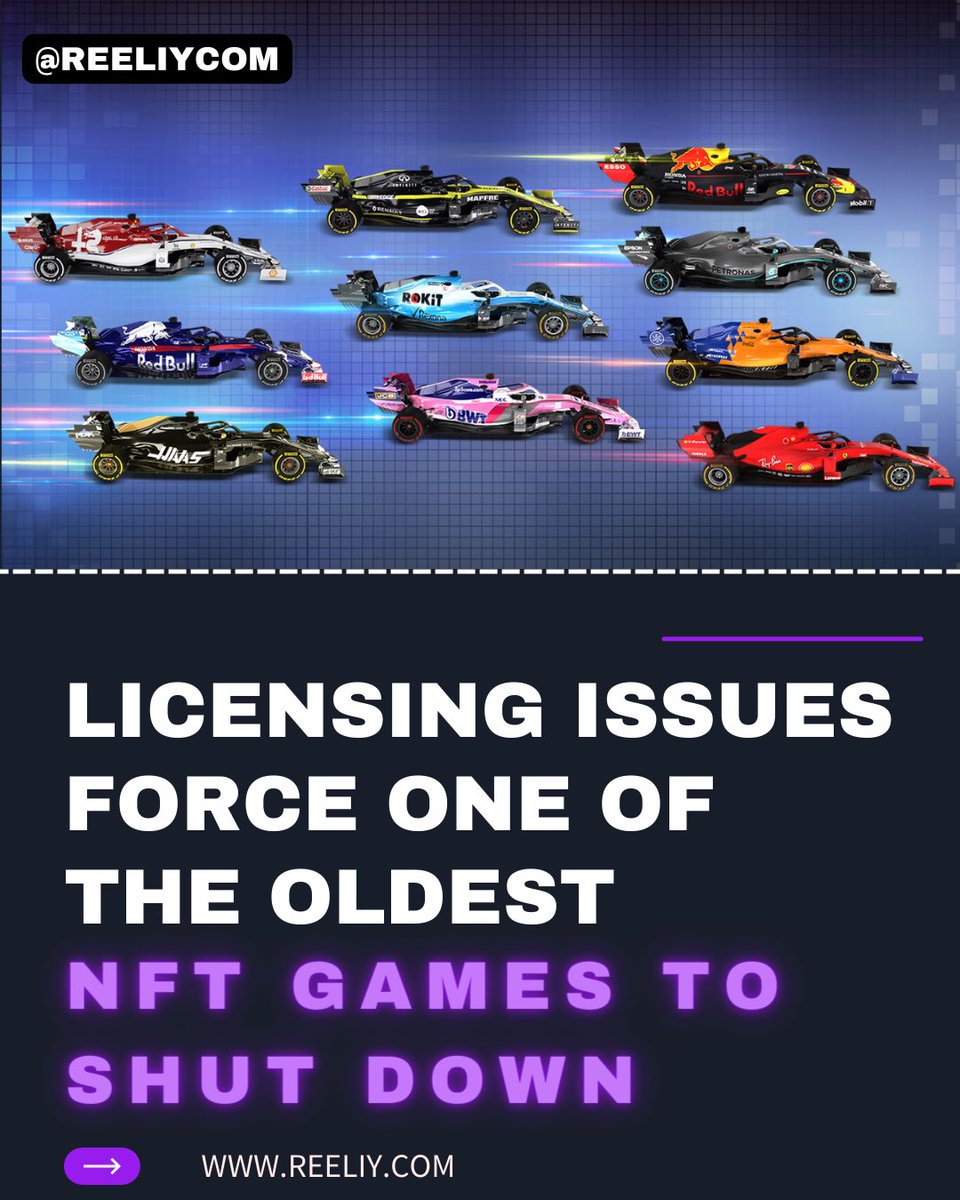reeliycom's tweet photo. Animoca Brands announced its failure to renew licensing rights to the Formula 1 IP, thus ceasing the game’s operations.

#NFT #NFTs #NFTCommunity #NFTartist https://t.co/cZyzJxhbuR