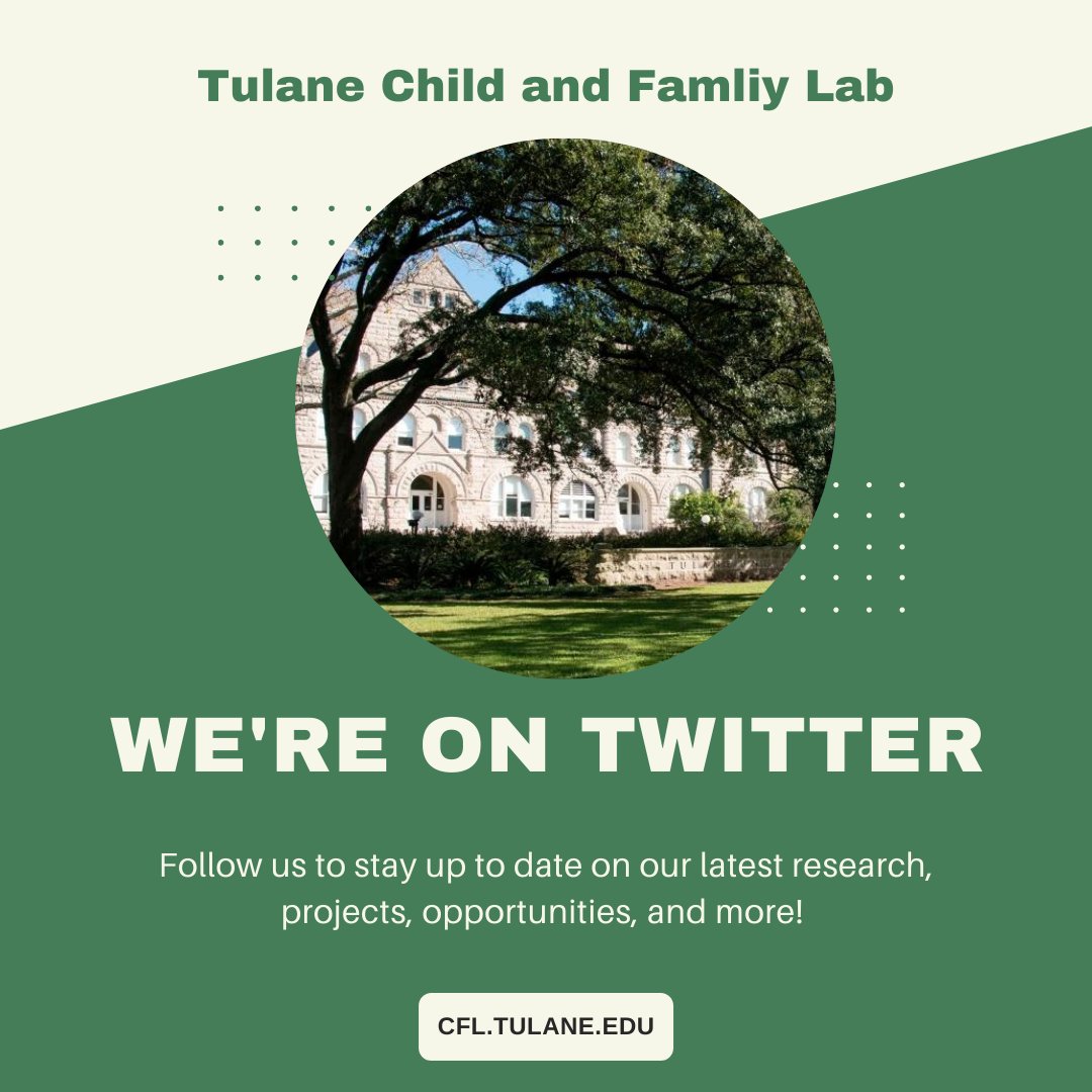 The Tulane University Child and Family Lab is officially on Twitter! Follow us for updates and recent findings🧠To learn more about the lab, visit our website at the link in our bio #researchlab #tulaneuniversity