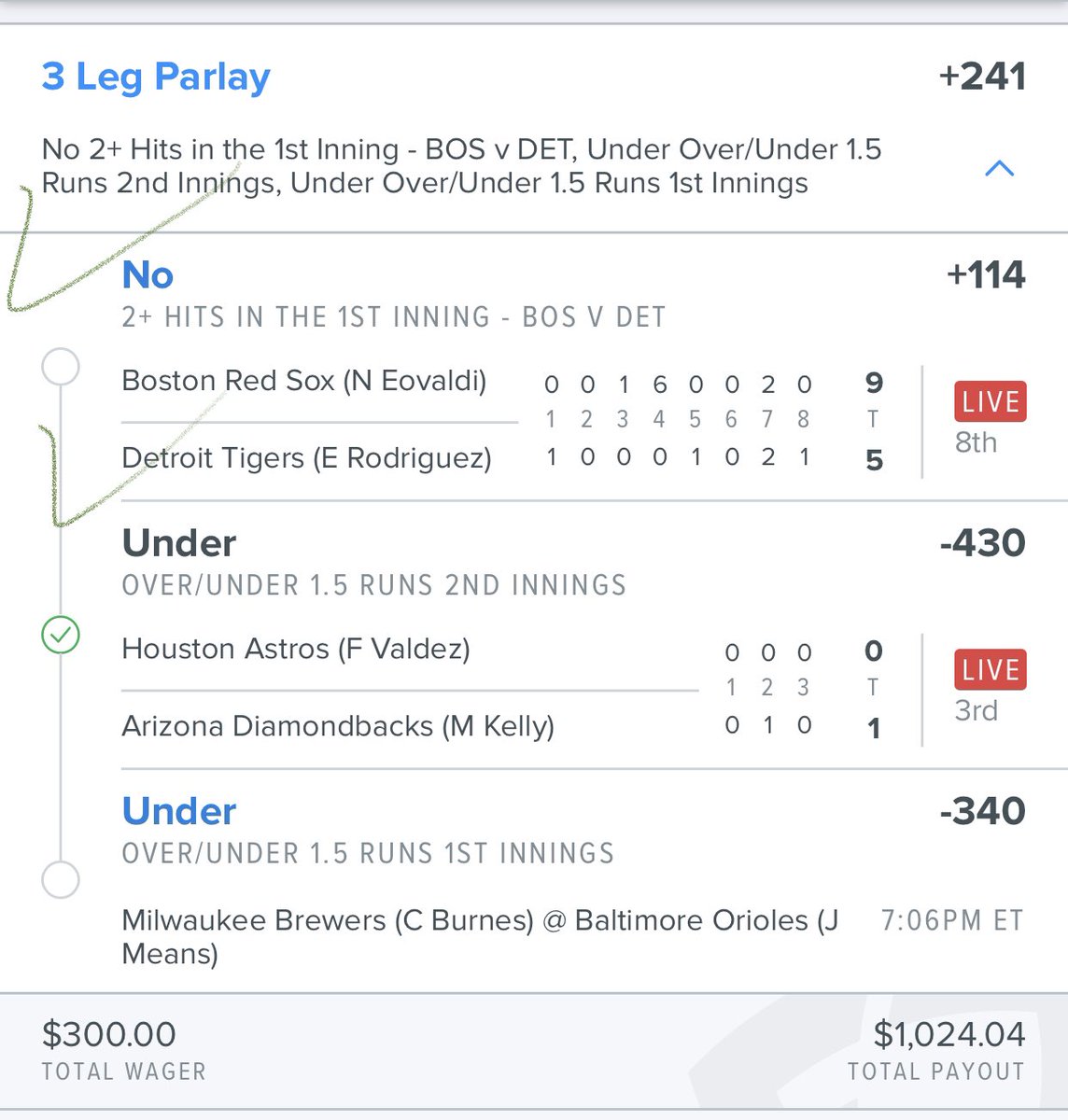 chatsandbets's tweet photo. Another W donβt chase even a snail will eventually finish the race #Trusttheprocess almost at 30k for the week #Discord #MLBTelegram https://t.co/51gpoPtNLh