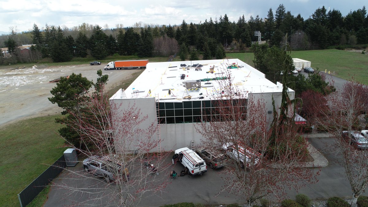 A Hytech repair technician responded to leaks on this building during the winter. We found a worn out roofing membrane and were able to alert the owner. We temporarily fixed the leaks, provided a bid for replacement and now our crew is replacing the roofing system!