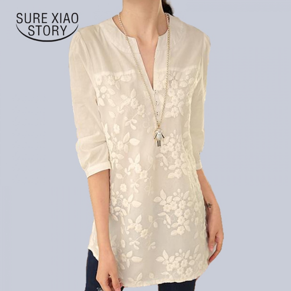 New V-neck Organza Embroidered Shirt #accessories #bottoms