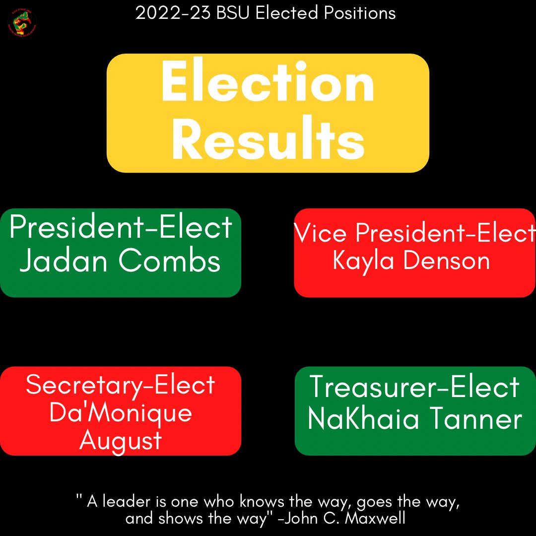 Congrats to the newly elected 2022-2023 BSU Elected Positions! Time to reignite the flame by being the change that we want to see! Be on the lookout for open EBoard positions coming soon!