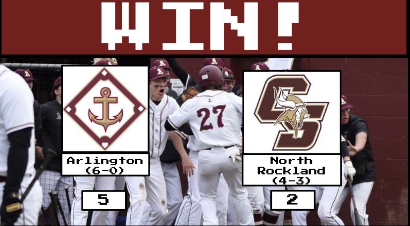 Arlington wins 5-2 over Clarkstown South.                                                            Eric Servellon 5.1 IP 5H 2R 11K                Nick Huchro 1.1 IP 1H 1K                           Nick Lugo 1-2 2R                                       Ryan Letscher 1-2 1R 1RBI