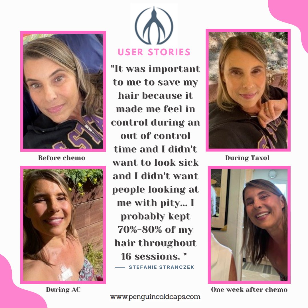 PenguinColdCaps's tweet image. &quot;Originally I chose Penguin Cold Caps because it was the only system that would save my hair with the AC treatment.&quot;  - Stefanie Stranczek / User Stories #penguincoldcaps #coldcaps #coldcapping #penguincoldcapssavedmyhair