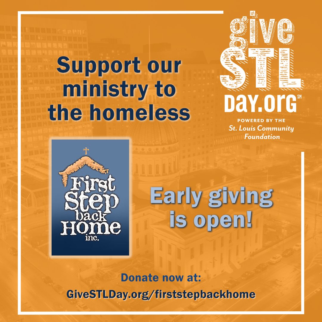 Help support our ministry with your donation on #GiveSTLDay, May 5! Early giving is open, so you can donate any time! givestlday.org/firststepbackh…