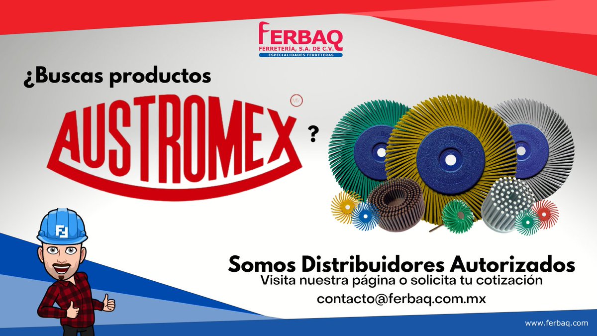 Ferbaq_oficial's tweet photo. ¿Tienes algún requerimiento de #abrasivos? 🤔
¡Recuerda que somos #DistribuidoresMaster de la marca #Austromex!
Podemos apoyarte a integrar tu proyecto
👉https://t.co/estlVWiowX
#Ferbaq https://t.co/denLX9cHLg