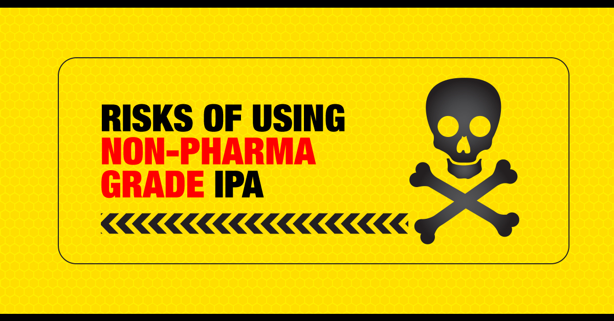 No matter how many purification processes your drug goes through. 
The use of substandard #isopropylalcohol can gravely affect the quality of your drug. 
Deter from using non-pharma grade IPA as it can be detrimental in #drugmanufacturing.