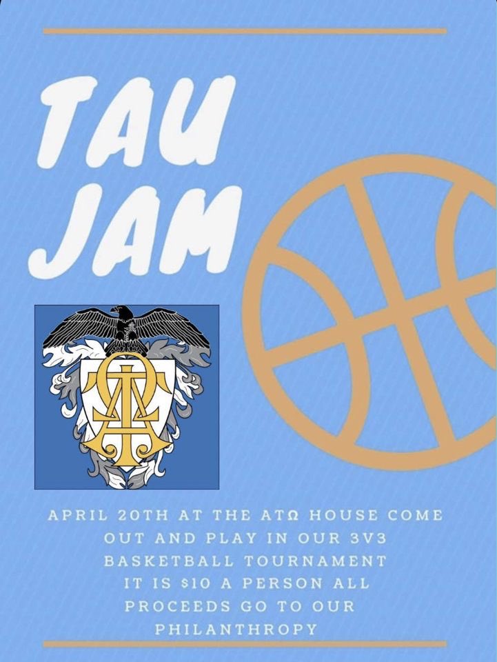 Come out to Tyson Hall for our annual Tau Jam philanthropy event! It’s $10 per player for a 3v3 basketball tournament on April 20th. All proceeds go toward our philanthropy, which is to help with homelessness and shelters in the Huntington area. We hope to see you there! L&amp;R