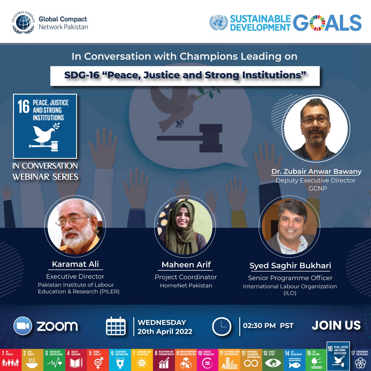 GCNP_Pakistan's tweet photo. The #InConversationSeries of this month will be held on 𝟮𝟬𝘁𝗵 𝗔𝗽𝗿𝗶𝗹 𝟮𝟬𝟮𝟮. Don’t Forget to Join Us at 𝟮:𝟯𝟬 𝗣𝗠 𝗣𝗦𝗧 Sharp.
You can Watch, Interact, and Ask Questions. Just Register Yourself on the Below Link:
https://t.co/elo6sivfV6

#UNGC #SDGs #SDG16  #gcnp https://t.co/MziwsdIcq5