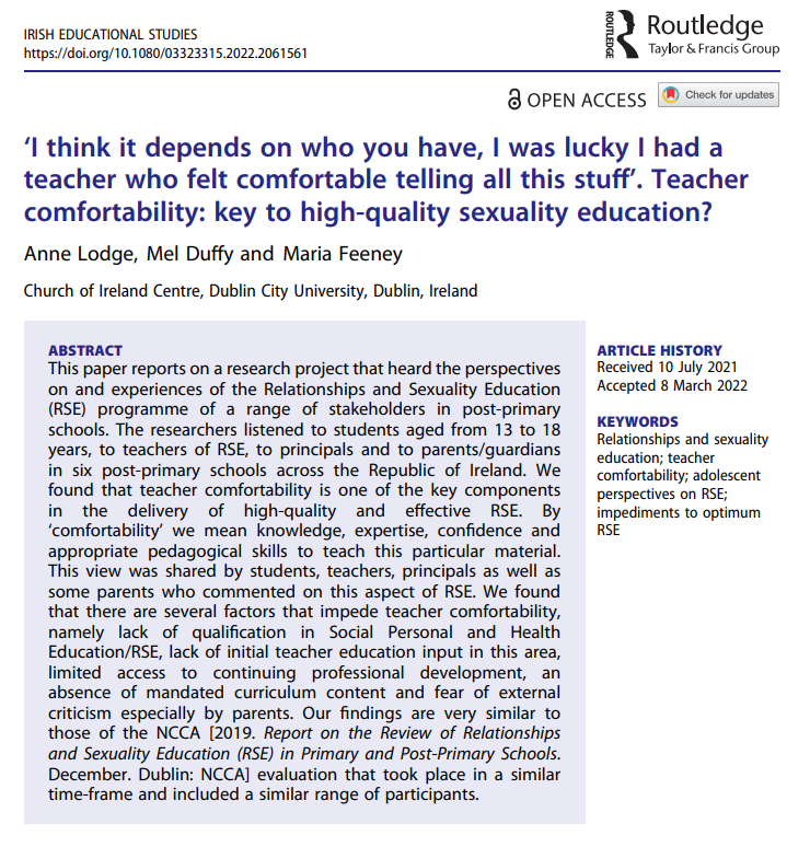 ppdcuioe's tweet photo. Congratulations to colleagues @annelodge1 - Mel Duffy and @maria4172 on latest publication exploring 'post-primary teacher comfortably as a key factor in high-quality RSE' in @Editor_IES @DCU @DCU_IoE @Editor_IES @esai_irl  Open Access and available at: https://t.co/cphbAMOMYX https://t.co/aG2UzC53X5