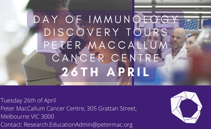 Limited places. Register now for @PeterMacRes @Asimmunology @DayofImmunology tours on 26 April with @jack_chan15 @_amandachen  and myself! immunology.org.au/events/-ASI-Pu… #DoImmuno #ThankYouImmunology #DayofImmunology #SciComm