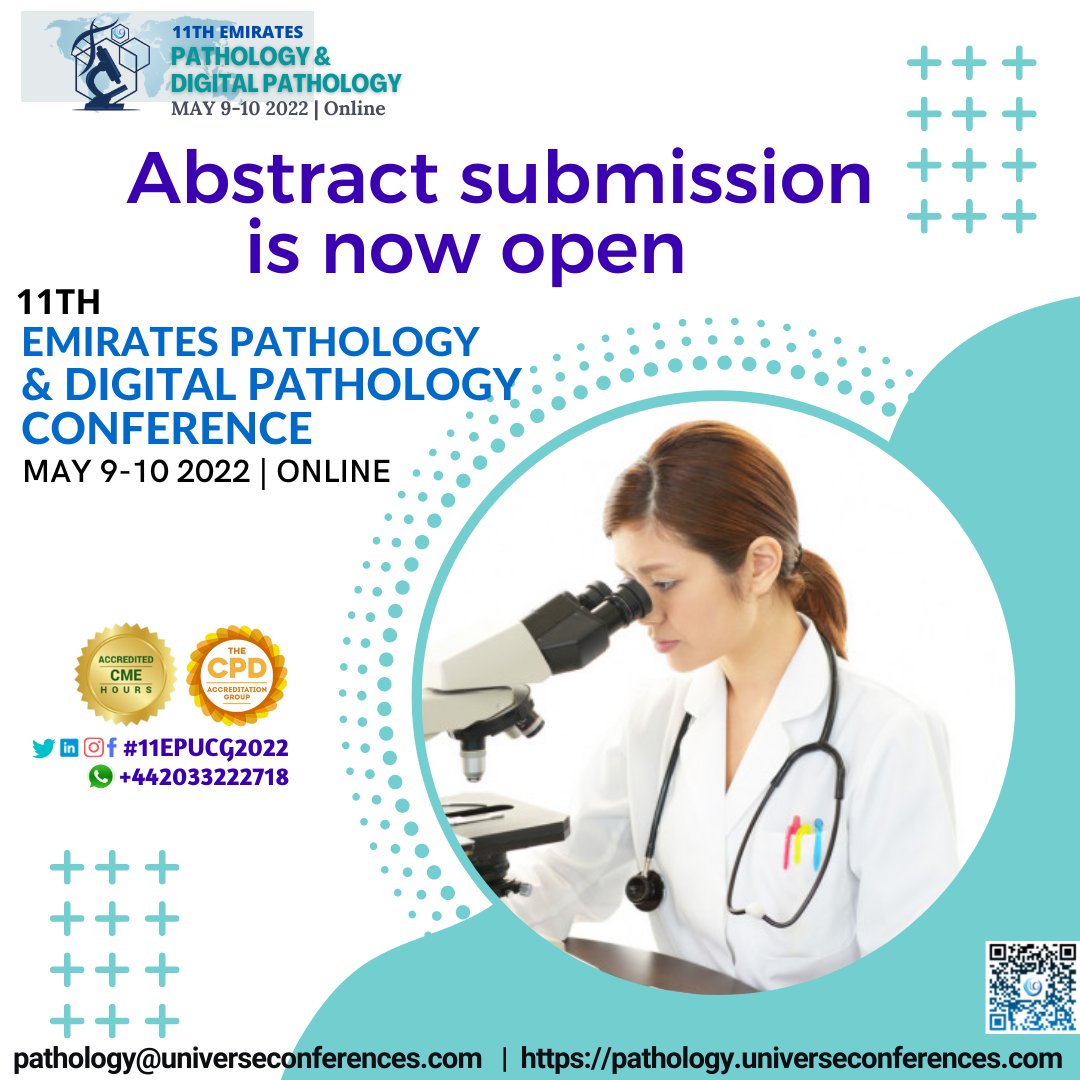 PathologyExper1's tweet photo. Grab your slot submit your abstract for the CME/CPD accredited 11th Emirates Pathology & Digital Pathology Utilitarian Conference, which is scheduled on May 9-10, 2022, Online
Abstract submission is now open, you can submit here https://t.co/Dotw4dtZN5
#bpath #disease #futured https://t.co/jV2IFdUcMe