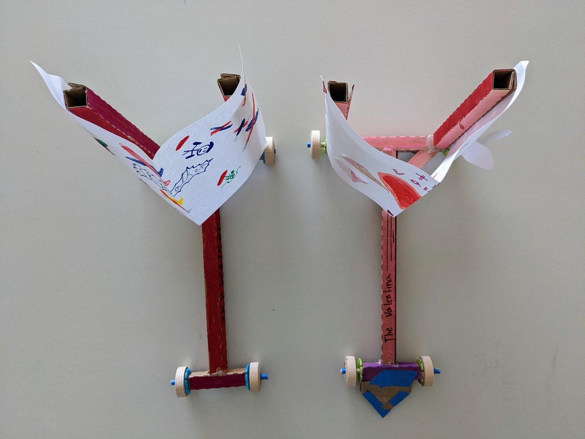 DeskinDLS's tweet photo. We are starting to see a pattern when it comes to sail shape, drag, and total distance traveled on our #coricreate sail cars.  Looking forward to our final redesigns and tests. 🏁 #CREcoyotes https://t.co/Uv9OQ7Kmdi