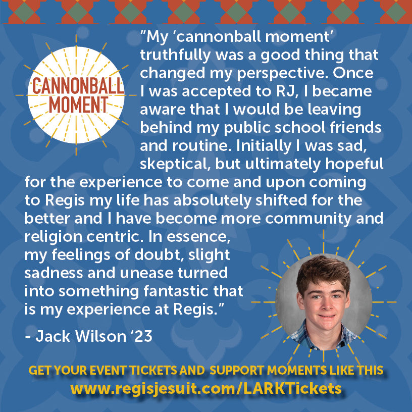 RegisJesuitHS's tweet image. TOMORROW is the last day to buy tickets to this year's LARK! Don't miss your opportunity to enjoy the fun of this community-building event that supports the school's mission and makes #CannonballMoments like Jack's possible. TICKETS: ow.ly/lLcE50IJeSq #SupportRJ