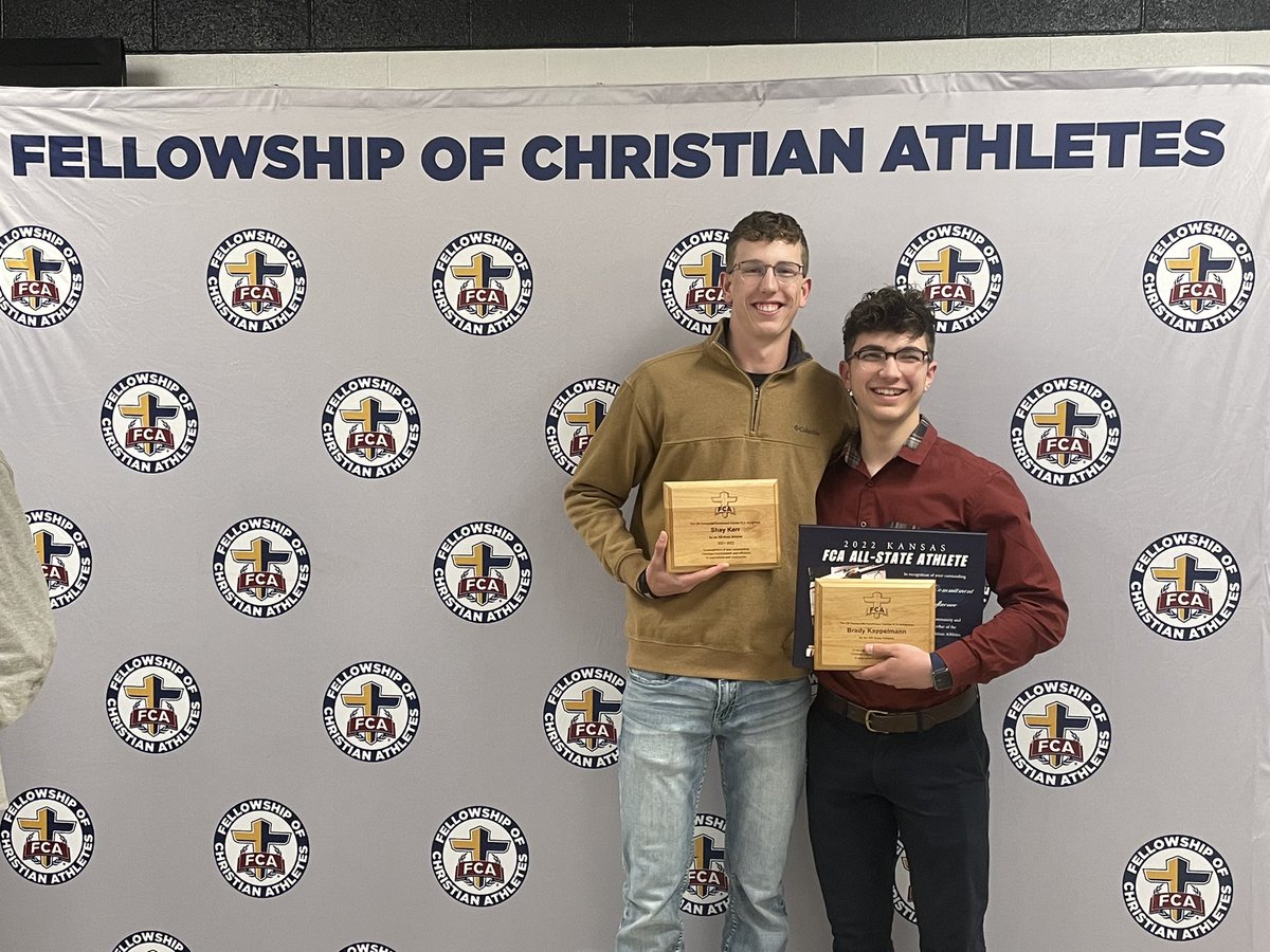 sportsguybrock's tweet photo. Liberal’s Brady Kappelmann and Shay Kerr FCA All State.  Brady pictured with OU’s Jeremiah Hall. https://t.co/QC3aEHAq1j