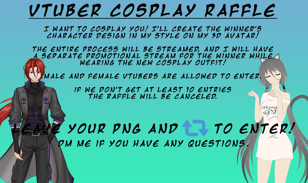 Comment with your PNG and RT to enter!
The winner will be chosen at the end of the month. I'll create a cosplay of the winner for my own 3D avatar in my own style!
I can send the cosplay (outfit and textures) to the winner if they want it. #Vtuber #ENVtuber #VTuberUprising