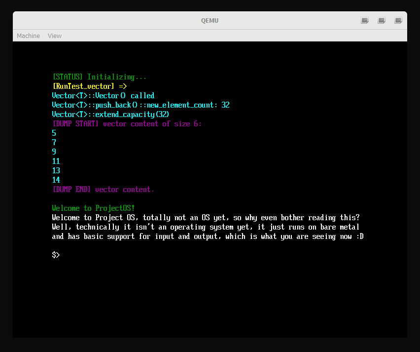Afterback_'s tweet photo. ProjectOS just had a basic implementation of std::vector<T> and it works™
#osdev #cpp #uefi https://t.co/vw5fuaRbh5