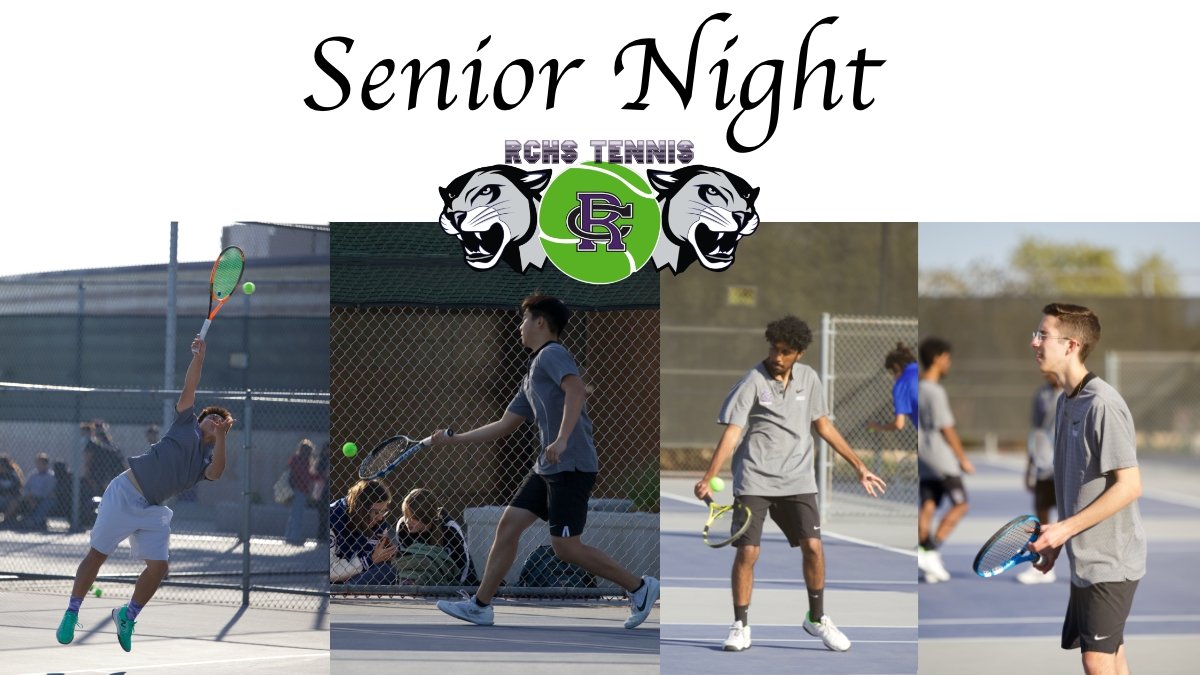 coach_moisa's tweet photo. Senior Day tomorrow for Tennis Cougars - vs Upland@3pm - recognizing our outstanding seniors Noah Wagner, Justin E, Abhiram Vodela, and Lawrence Kim! @sports_rchs @RanchoHSCougars @Berwick_RCHS @RCHSAchievement @FuentesRCHS https://t.co/PHYiuQaWKq