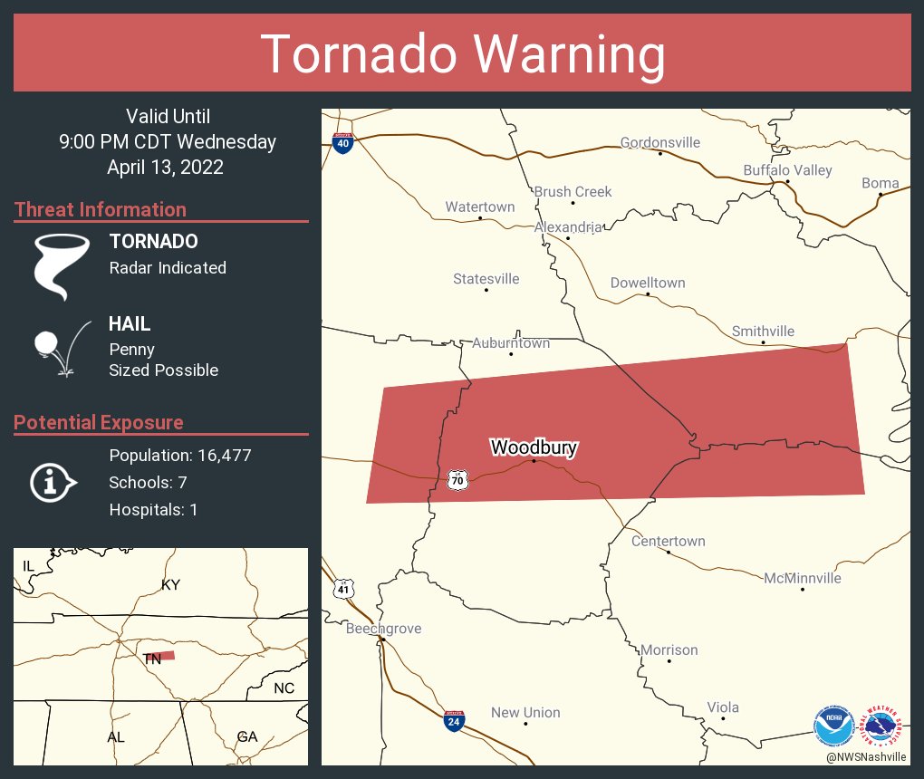 NWS Tornado on Twitter "Tornado Warning including Woodbury TN until 9