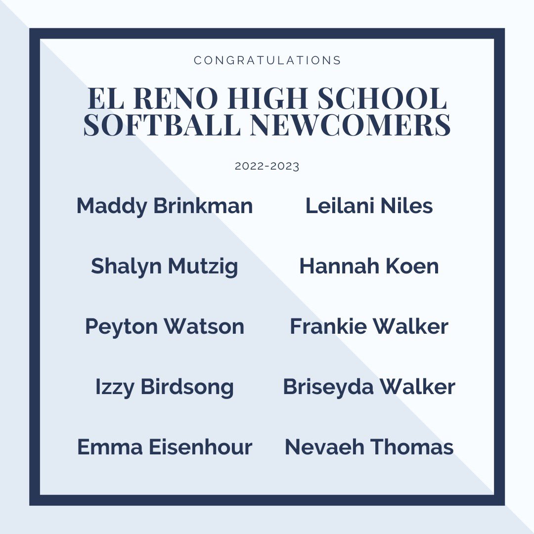 elrenosoftball's tweet photo. Congratulations to our El Reno High School softball newcomers!! Thank you to all who came to the tryout, we appreciate your effort and commitment to making El Reno softball the best it can be! We are so excited about this crew! 💃🏼🎉🤩🥎 https://t.co/aXVGt58x2z