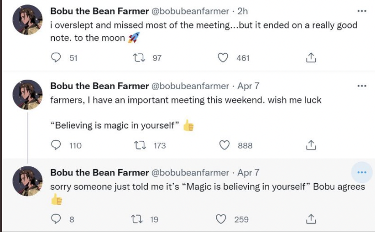 If <a href="/BobuBeanFarmer/">Bobu the Bean Farmer</a> can miss a meeting with <a href="/NASA/">NASA</a> and #SpaceX  and still end up getting on that 🚀 to SPACE .. you have NO EXCUSE !! .." In A World Of Chaos Be a Bobu" 👨‍🌾 <a href="/AzukiOfficial/">Azuki</a> #Azuki #NFT #NFTCommunity